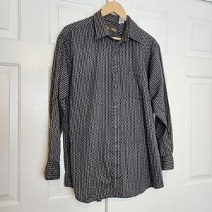 John Henry Retro Print Black & White Button Down Longsleeve Men's Shirt Size XL